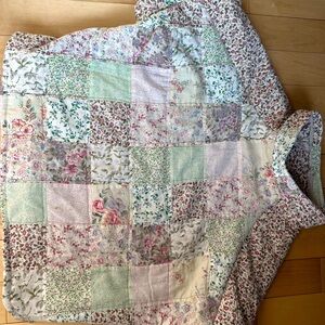 Women's Floral Patchwork Quilted Hoodie Sweatshirt in Pastel Pink & Green